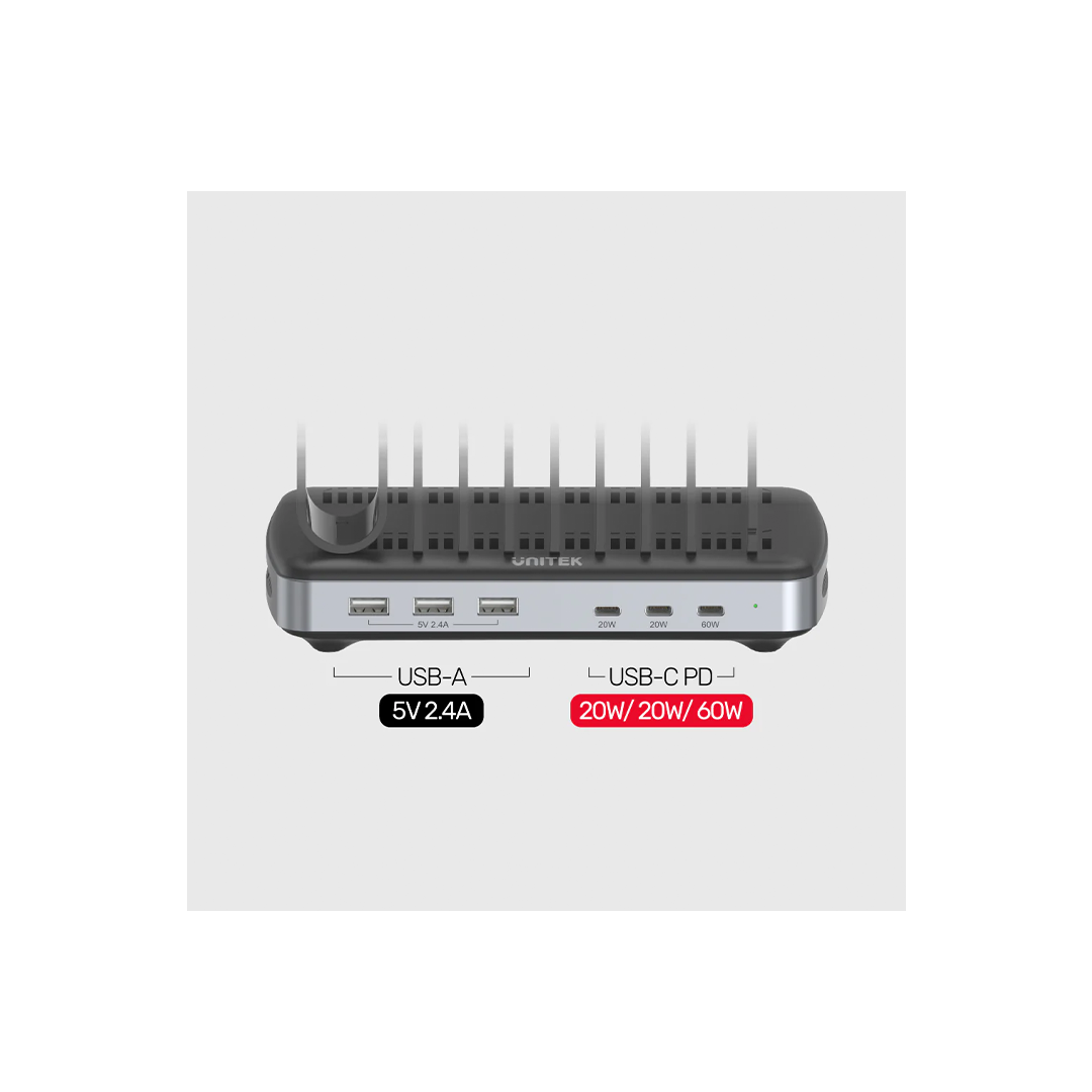 Unitek USB C Charging Station for Multiple Devices Apple, 120W 6 Port Charging Dock with Type-C PD 20W & PD 60W, Fast Charging Stand with Smartwatch & Airpods Holder for iPhone, iPad, Tablet, MacBook in Qatar Unitek USB C Charging Station for Multiple Devices Apple, 120W 6 Port Charging Dock with Type-C PD 20W & PD 60W, Fast Charging Stand with Smartwatch & Airpods Holder for iPhone, iPad, Tablet, MacBook in Qatar